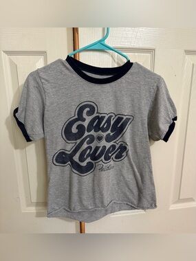 Phil Collins Easy Lover Ringer Band Tee Gray Navy Small